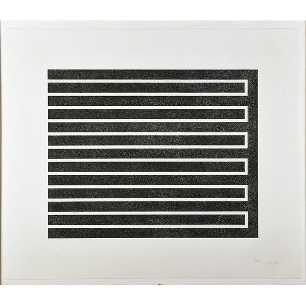 Donald Judd (American, 1928-1994): Untitled, 1980; Aquatint (framed); Signed and numbered 140/150; 24 1/2" x 29 3/8" (plate); 20 1/2" x 34 1/4" (sheet); Printer: Styria Studio, New York; Publisher: The artist; Provenance: Private Colle