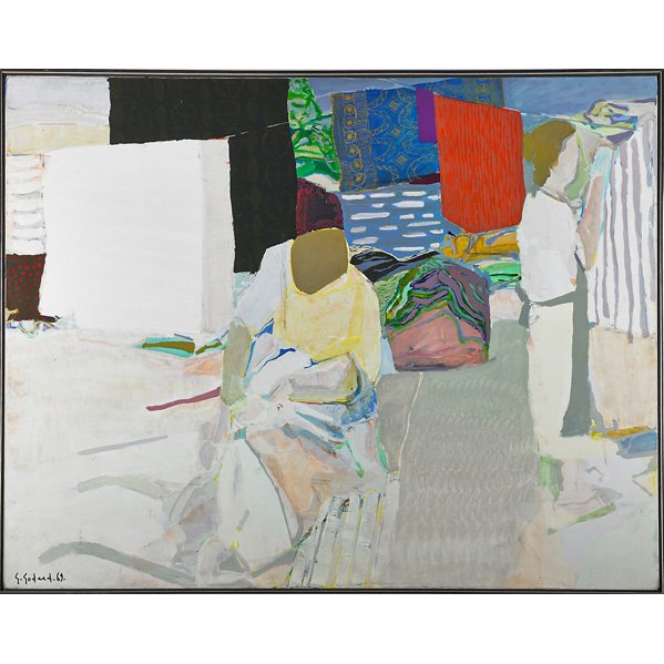 Gabriel Godard (French/American, b. 1933): Laveuses, 1969; Oil on canvas (framed); Signed, dated and titled; 51 3/4" x 64"; Provenance: David Findlay Gallery, New York (label on verso); Private Collection