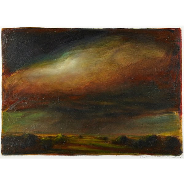 David Bierk (American/Canadian, 1944-2002): Summer Storm/Red Cloud, Study, 1988; Oil on paper (framed); Signed, dated and titled; 19 1/2" x 26 7/8" (sight); Provenance: Private Collection, New York