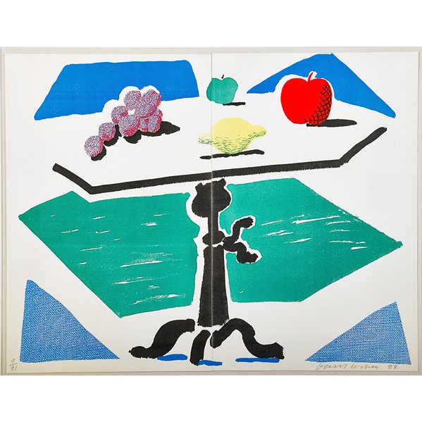 David Hockney (British, b. 1937): Apples, Grapes and Lemon on a Table (from Brooklyn Academy of Music), 1988; Inkjet print on two sheets (framed); Signed, dated and numbered 9/91; 17" x 22" (sheets together); Publisher: The artist; Pr