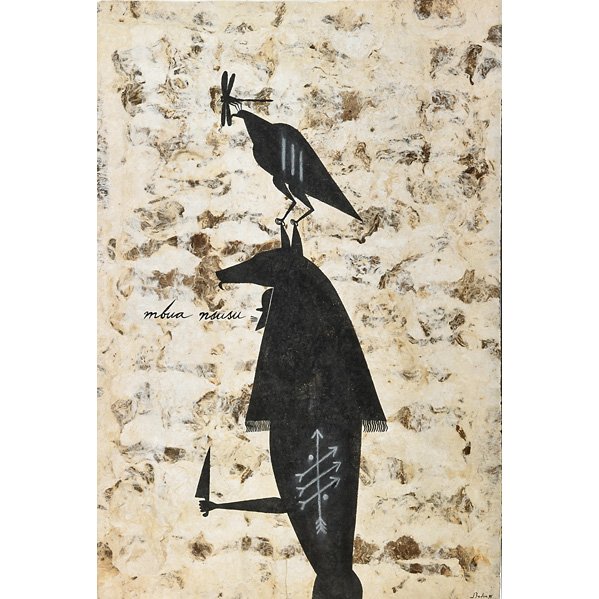 Jose Bedia (Cuban, b. 1959): Mbua Nsusu, 1995; Ink and chalk on paper; Signed, dated and titled; 23 1/4" x 15 1/2" (irregular); Provenance: Private Collection, New York