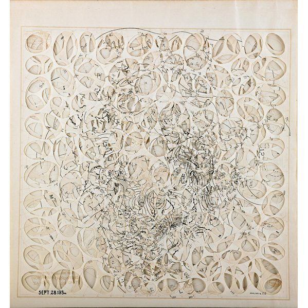 Al Souza (American, b. 1944): Historical Weather Maps - September 1932 #2, 1998; Cut and layered paper maps; Signed, dated and titled; 14 3/4" x 13 7/8" (sheet); Provenance: Private Collection, New York