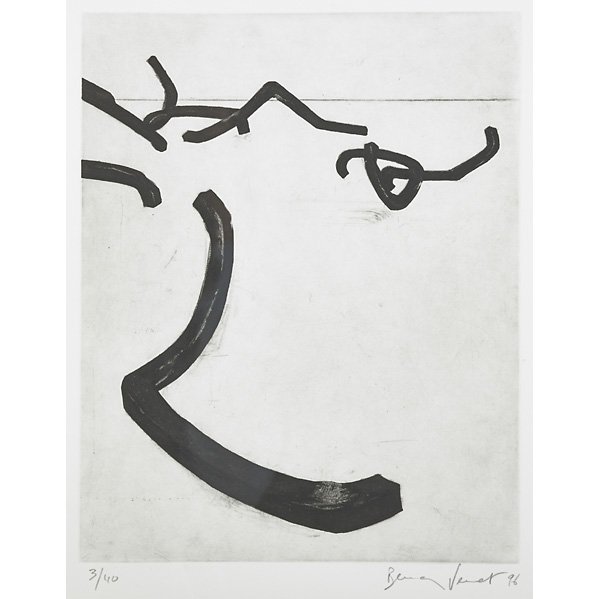 Bernar Venet (French, b. 1941): Random Combination of Indeterminate Lines, 1996; Aquatint (framed); Signed, dated and numbered 3/40; 10 7/8" x 8 5/8" (plate); 15" x 12 1/2" (sight); Publisher: Graphic Studio, Tampa (blind stamp lowe