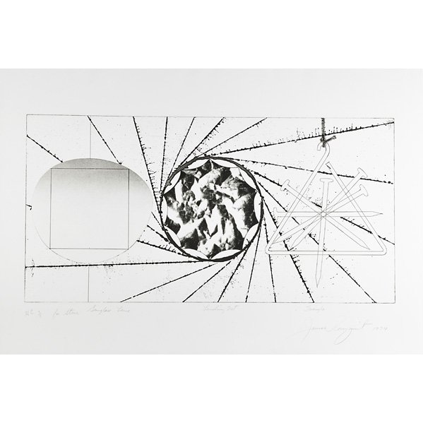 James Rosenquist (American, b. 1933): Sunglass Lens-Landing Net-Triangle, 1974; Intaglio; Signed, dated, titled and numbered H.C. 3/7; 28 1/4" x 40 1/2" (sheet); Provenance: Vermillion Limited Editions Collection, Minneapolis