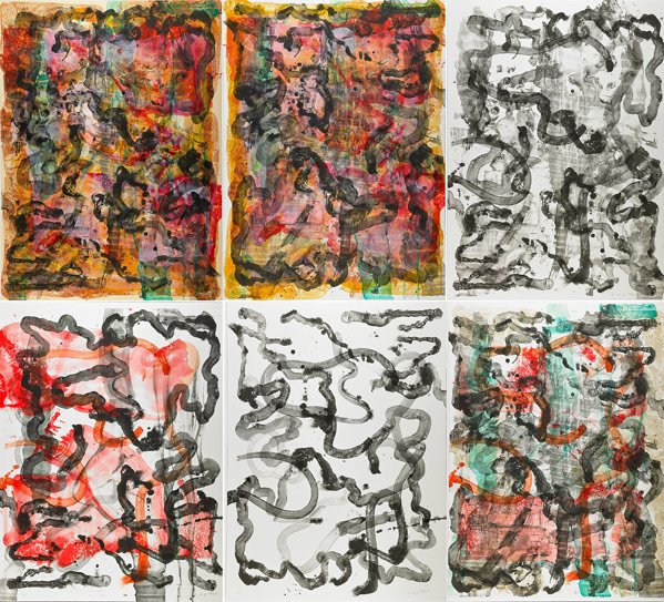 Ed Moses (American, b. 1926): Untitled Abstraction I, II, III, IV, V and VI, 1992-2010; Six lithographs in colors; Each signed, dated and numbered 20/20,19/20, 4/17, 3/10, 3/18, and 3/12; 47" x 35" (sheet) each; Provenance: Vermil