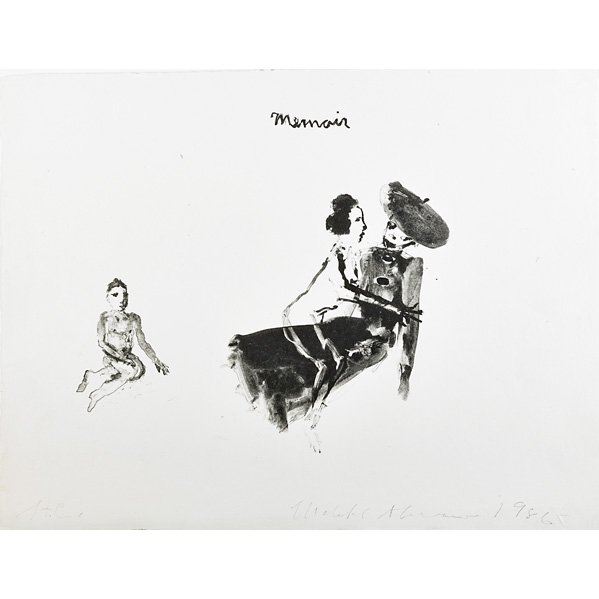 Nicolas Africano (American, b. 1948): Two works of art: Memoir, 1986; Lithograph; Signed, dated and numbered H.C.; 18" x 23 7/8" (sheet); Flesh Armor, 1986; Lithograph in colors with collage; Signed, dated and numbered A/C P.P. 4/10; 40" 