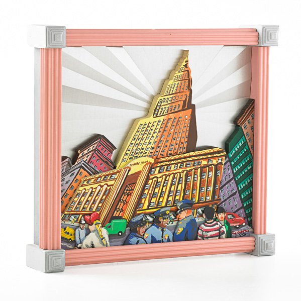 Red Grooms (American, b. 1937): The Empire State Building, 1997; Screenprint in colors on wood (artist framed); Signed, edition 7/75; 13" x 14 1/4" x 3"; Provenance: Vermillion Limited Editions Collection, Minneapolis