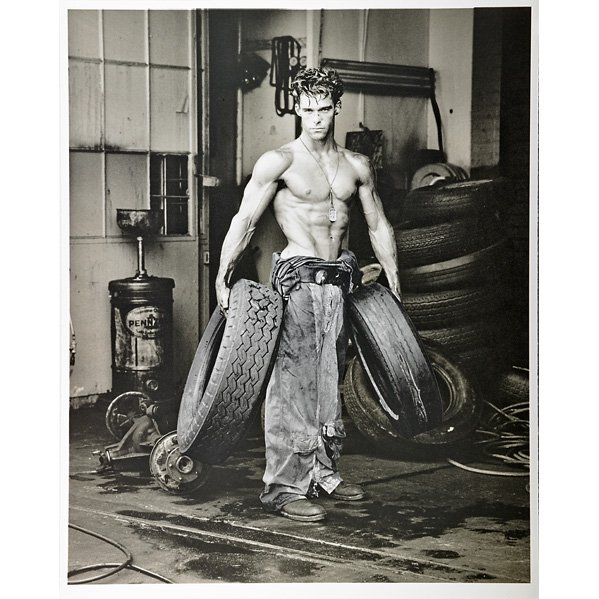 Herb Ritts (American, 1952-2002): Fred with Tires; Two intaglios and lithographs in colors; Edition T.P.; 29 1/2" x 23 1/2" (sheet) each; Provenance: Vermillion Limited Editions Collection, Minneapolis