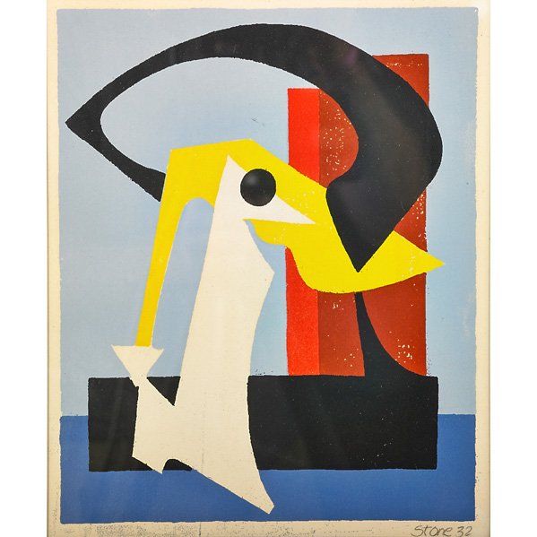 Louis K. Stone (American, 1902-1984): Untitled, 1932; Screenprint in colors (framed); Signed and dated; 10 1/2" x 8 1/2" (sight); Provenance: Private Collection, New Jersey