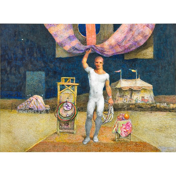 John B. Lear, Jr. (American, 1910-2008): Circus, 2001; Mixed media on paper (framed); Signed and dated; 13 1/2" x 18 3/8" (sight); Provenance: The Hahn Gallery, Philadelphia (label on verso); Private Collection, New Jersey