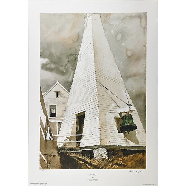 Andrew Wyeth (American, 1917-2009): Fog Bell; Lithograph in colors; Signed and numbered 116; 32 3/4" x 22 7/8" (sheet); Printer: Triton Press, Inc., New York; Publisher: Penobscot Medical Center, Maine; Provenance: Private Collection