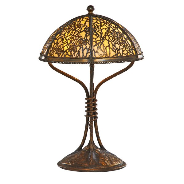 RIVIERE STUDIOS LAMP: Brass overlay, New York, 1915; 20" x 12"
