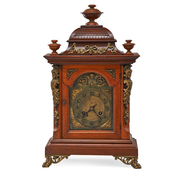 ENGLISH BRACKET CLOCK: Ormolu trim, time and strike eight-day movement, 19th c.; 21"