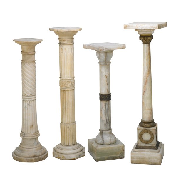 ALABASTER AND ONYX PEDESTALS: Four in columnar form, 20th c.; Tallest: 45"