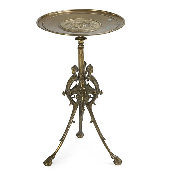 NAPOLEON III TRAY TOP TABLE: Bronze and brass, ca. 1880; 25 1/4" x 15" dia.