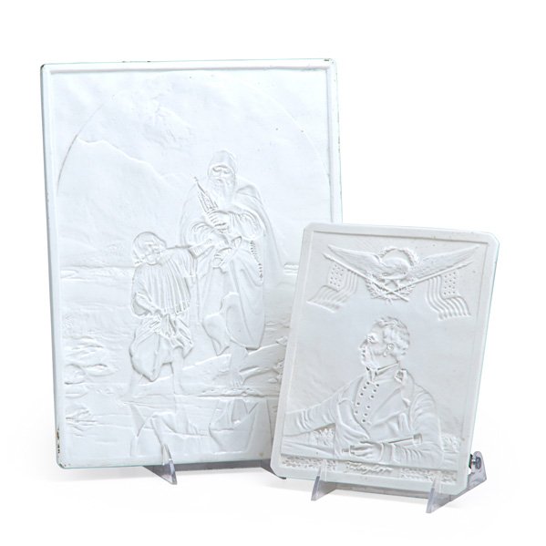 AMERICAN PRESIDENTIAL LITHOPHANE PANEL: Depicting Zachary Taylor, 19th c.; Together with a second lithophane depicting a Biblical scene; Larger: 12 3/4" x 9 7/8"