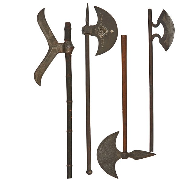 INDO-PERSIAN AXES: Four include Central Indian bulova, etc., 19th/20th c.; Longest: 65"