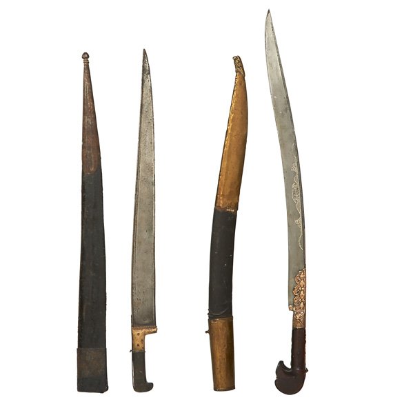 MIDDLE EASTERN SWORDS: Two, 19th/20th c.: Khyber, and a Yatagan; Longer: 20"