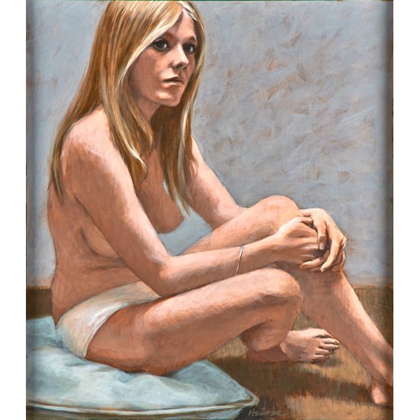 GUS HEINZE (American, b. 1926): Acrylic on panel of nude (framed); Signed; 19 1/8 x 16 3/8"