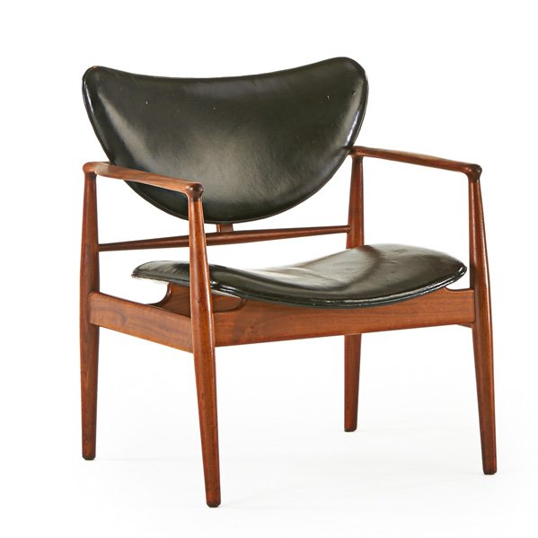 FINN JUHL; BAKER: Armchair, Denmark, 1960s; Teak, brass, leather; Unmarked; 30" x 27" x 24"
