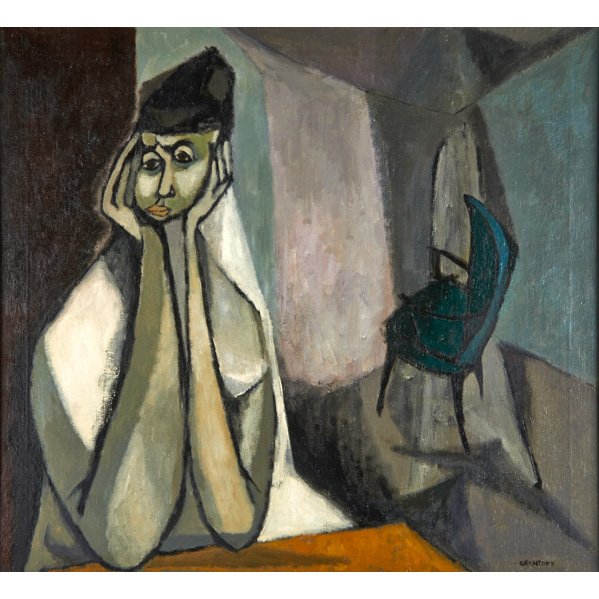 SONIA GECHTOFF (American, b. 1926): Oil on linen; "The Blue Chair" (framed); Signed; 30" x 32 1/4"