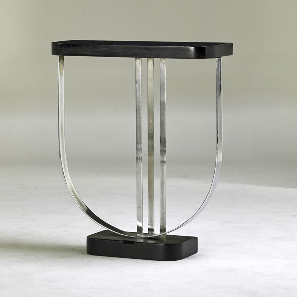 AFTER JOSEF HOFFMAN: Console, USA, 1920s; Chromed steel, ebonized wood; 32 1/2" x 27" x 9 1/2