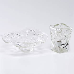 JASON WEIN: Hand blown glass Ice Cube table light and bowl, Cleveland, OH, late 20th c.; Table light signed Cleveland Art, bowl signed with artist's signature; Bowl: 6" x 15" dia.