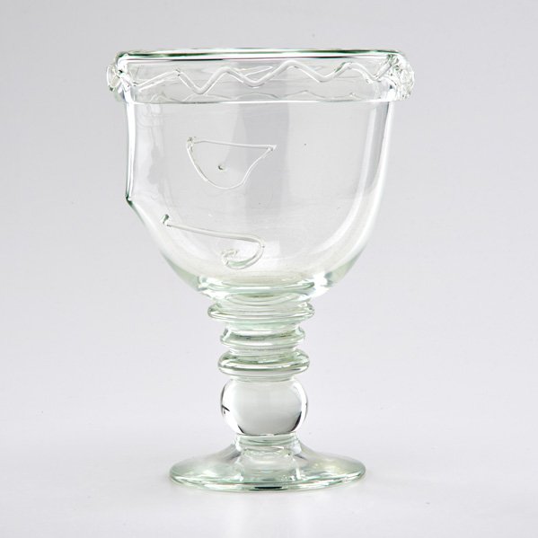 STYLE OF JEAN COCTEAU: Glass compote, France, 20th c; Unmarked; 9" x 5 3/4" x 5 1/4"