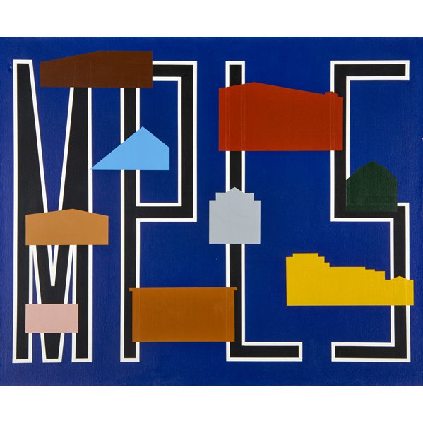 JONMARC EDWARDS (American, b. 1959): Acrylic on canvas; "MPLS," 1989; Signed and dated; 27 5/8" x 33"