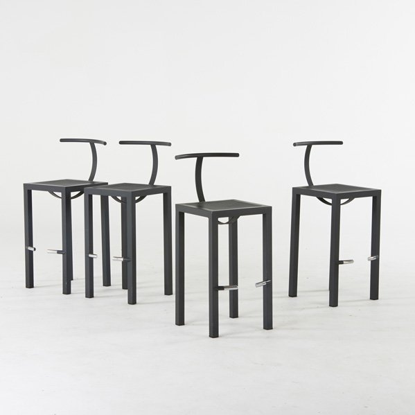 PHILIPPE STARCK; ALEPH: Set of four powder coated steel and chrome barstools, 20th c.; Unmarked; Each: 34 1/2" x 14" x 17"
