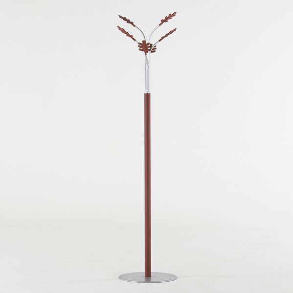 POLTRONA FRAU: Tri coat rack, Italy, 1990s; Leather, enameled metal; Embossed signature; 69 1/2" x 15 1/2" dia.