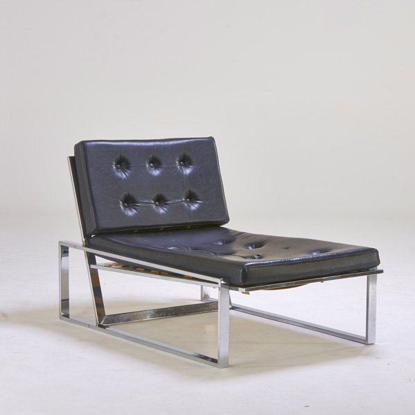 ITALIAN: Chaise lounge, 1970s; Chromed steel, vinyl; Unmarked; 28 1/2" x 29" x 47"