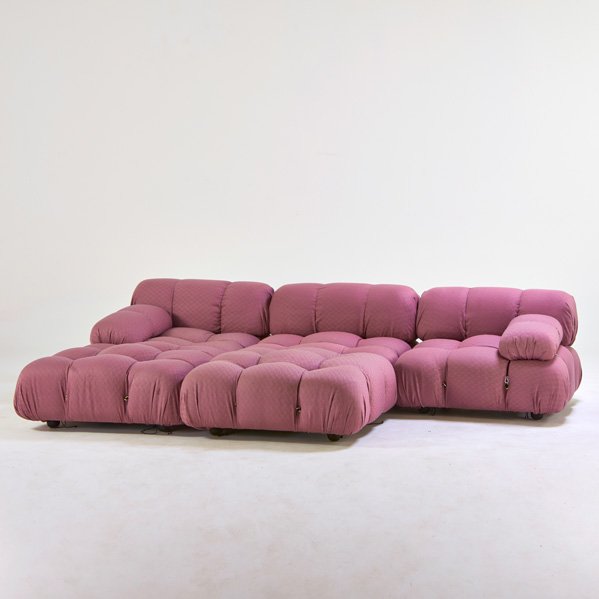 MARIO BELLINI; C&B ITALIA: Sectional "Camaleonda" five-piece sofa, Italy, 1970s; Upholstery, brass, rubber; Manufacturer labels; As shown: 25 1/2" x 108" x 74", each module: 37" x 37"