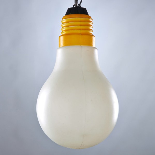 INGO MAURER; DESIGN M: "Bulb-Bulb" lamp, USA, 1969; Injection-molded plastic; Marked DESIGN: INGO MAURER; To ceiling cap: 23" x 12" dia.