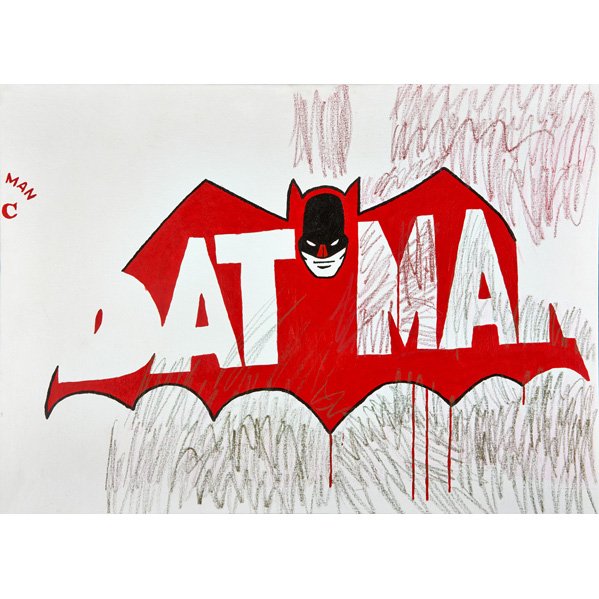 POP ART: Mixed media on canvas of Batman; Together with eight unstretched acrylic on canvas; Largest: 142" x 95"