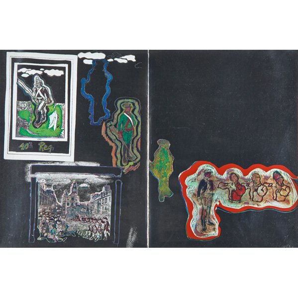 LARRY RIVERS (American, 1923-2002): Screenprint on foil with collage; "40th Regiment" from the Boston Massacre Portfolio, 1970 (framed); Signed and numbered 130/150; Published by Marlboro Graphics, NYC; 19" x 27 7/8" (sheet)