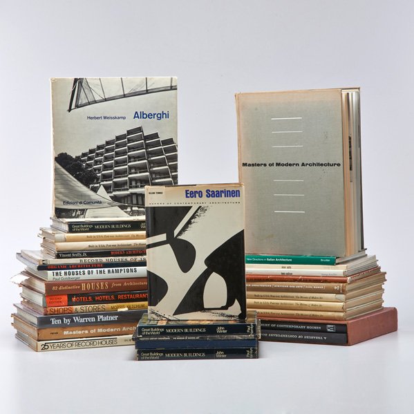 ARCHITECTURE BOOKS: Thirty one, including "Alberghi" by Weisskamp, "Eero Saarinen" by Allan Temko, two copies of "Masters of Modern Architecture," etc., see full list of titles at our site