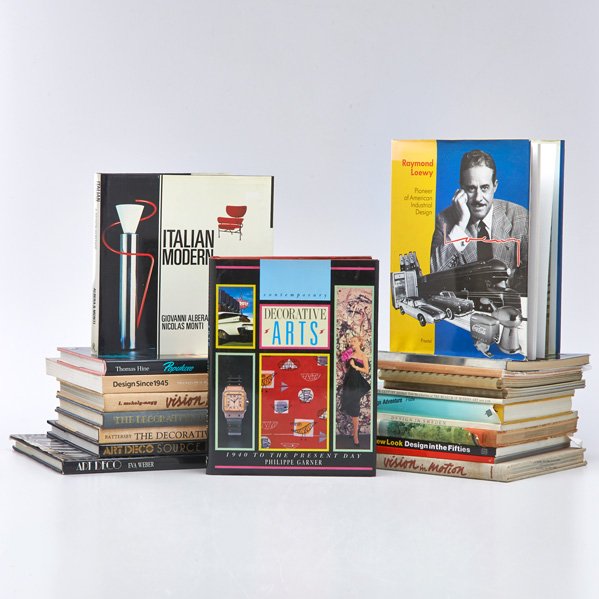 DESIGN BOOKS: Twenty one, including "Italian Modern, A Design Heritage," "Raymond Loewy, Pioneer of American Industrial Design," Contemporary Decorative Arts," etc., see full list of titles at our site