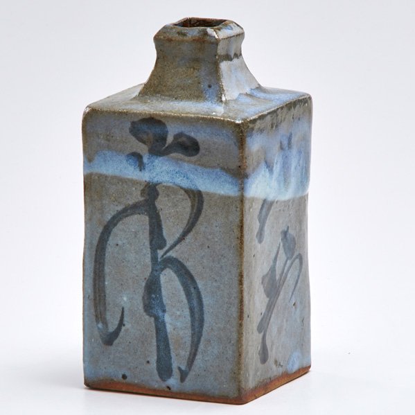 SHOJI HAMADA (Attr.): Glazed stoneware four-sided bottle, Japan; Unmarked; 6 1/4" x 3" sq.