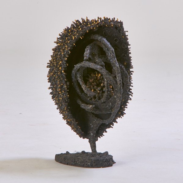 JAMES BEARDEN (American b. 1964): Sculpture "Geocentric", Voids series, USA, 2013; Blackened steel, fused bronze, clear coat; Unmarked; 24 3/4" x 18" dia.