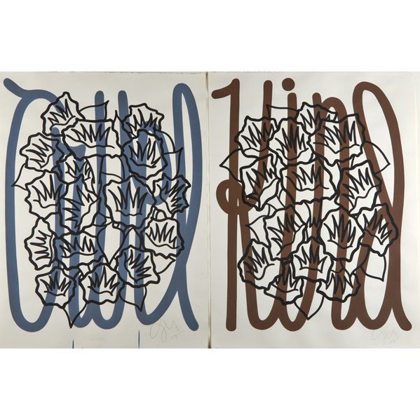JONMARC EDWARDS (American, b. 1959): Acrylic on paper, "Cruel/Kind," 1990 (framed), signed and dated; Together with construction, "Composite Composition with Attachments," 1988, unsigned; Larger: 41" x 59 1/2" (diptych) (sheet)