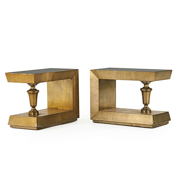JAMES MONT: Pair of silvered wood sofa tables, USA, 1960s; Branded; 24" x 50 3/4" x 32 1/2"