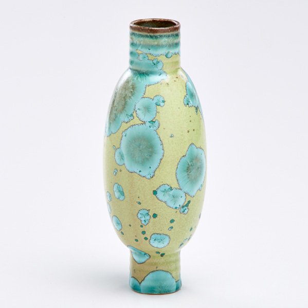 JOHN FOSTER: Small vase with crystalline glaze, 20th c.; Glazed earthenware; Signed; 7" x 3 1/2"