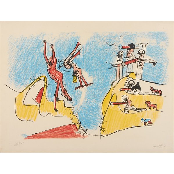 ROBERTO MATTA (Chilean, 1911-2002): Lithograph in colors; "Had a Great Fall"; Signed and numbered 126/200; 19 3/4" x 22 7/8" (sheet)