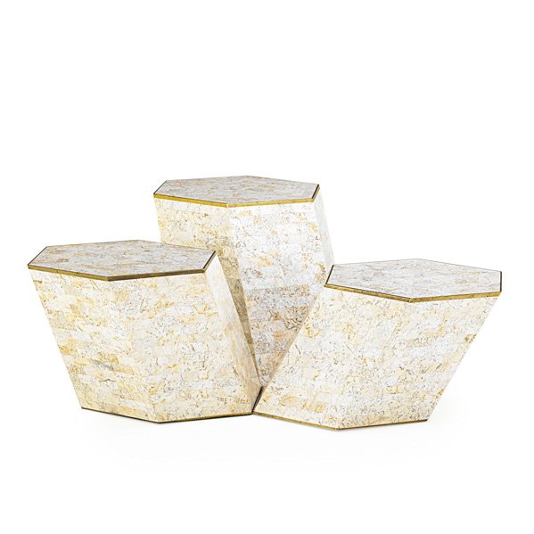 MAITLAND-SMITH: Three occasional tables, USA, 1970s; Marble, brass; Unmarked; Tallest: 16" x 24" x 17 1/2"