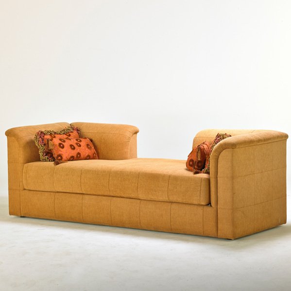 J. ROBERT SCOTT INC.: Chaise, Englewood, CA, 1990s; Wool; Upholstery label; 30 1/2" x 89" x 36"