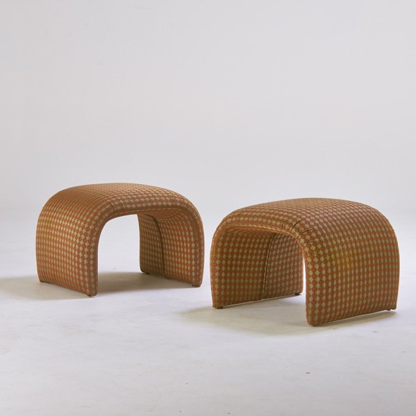 MILO BAUGHMAN; THAYER COGGIN: Pair of upholstered benches, High Point, NC, 1970s; Unmarked: 17 1/2" x 23" x 22"
