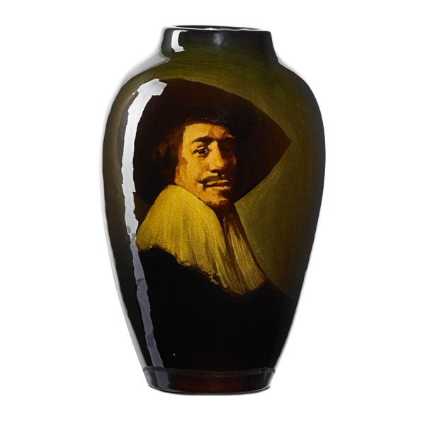 GRACE YOUNG; ROOKWOOD Standard Glaze vase: GRACE YOUNG (1868 - 1947) ROOKWOOD Standard Glaze vase with portrait after Frans Hals, Cincinnati, OH, 1903; Flame mark/III/900B/artist's cipher/After Frans Hals; 9 1/2" x 6" Provenance: The Lillian H