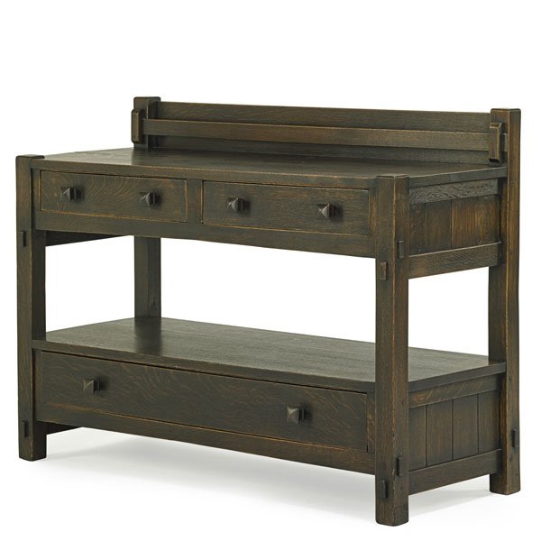GUSTAV STICKLEY Rare and early server: GUSTAV STICKLEY Rare and early server, Eastwood, NY, ca. 1902; Red decal; 44" x 59 1/2" x 24"