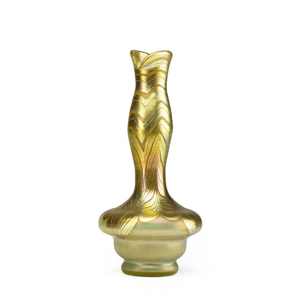 LOETZ Gold Phanomen vase: LOETZ Gold Phanomen vase, Austria, ca. 1900; Etched Loetz Austria; 9 1/4" x 4"